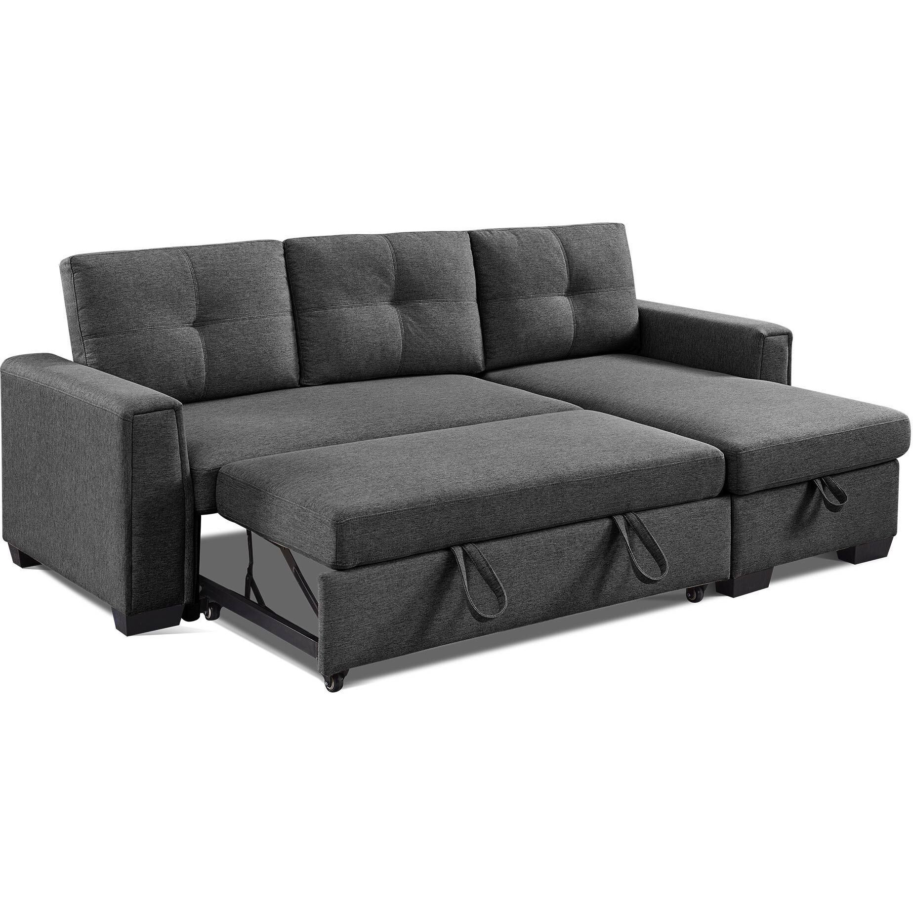 92"" Dark Gray Polyester Blend And Black Convertible Futon Sleeper Sofa