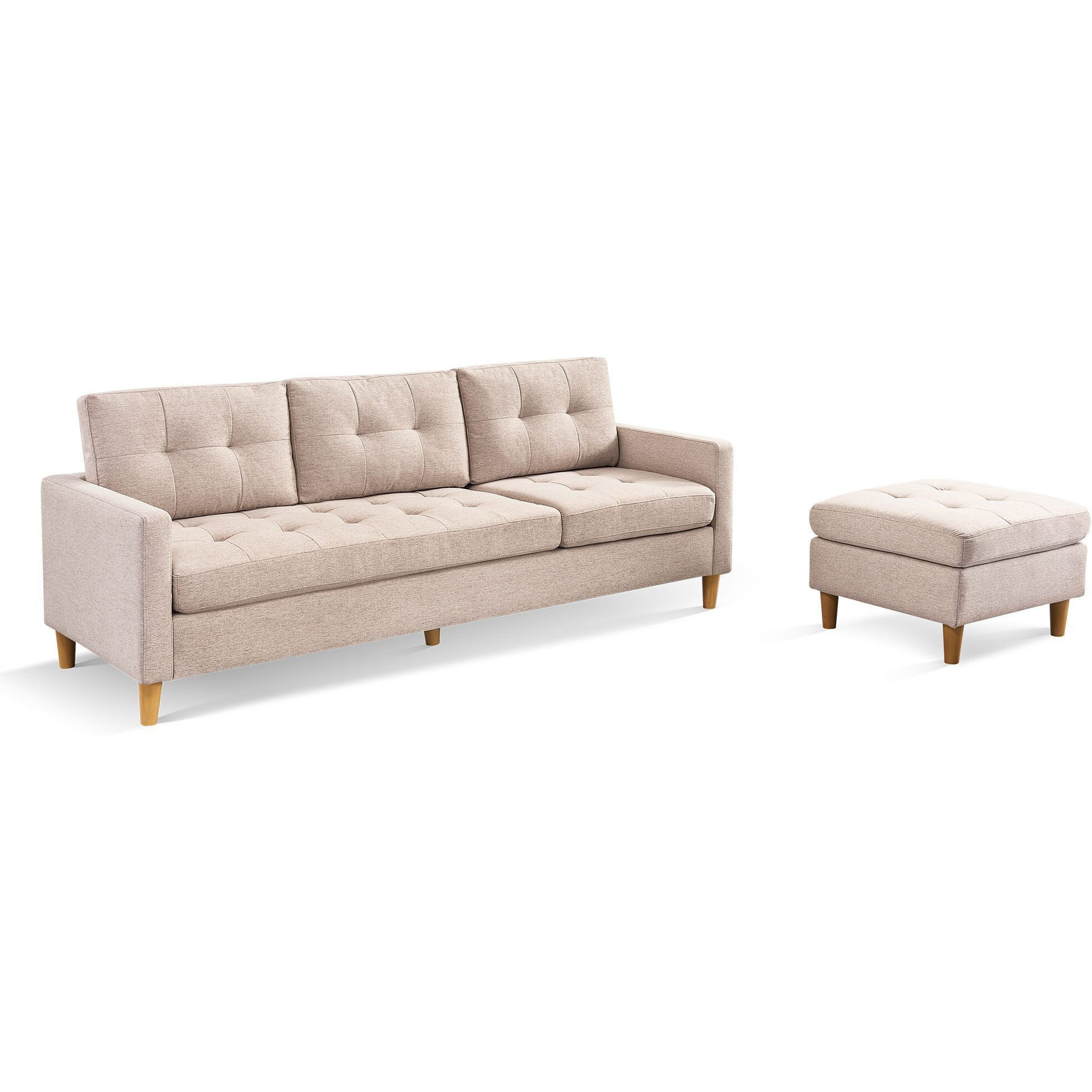 87"" Beige Polyester Blend And Natural Sofa With Ottoman