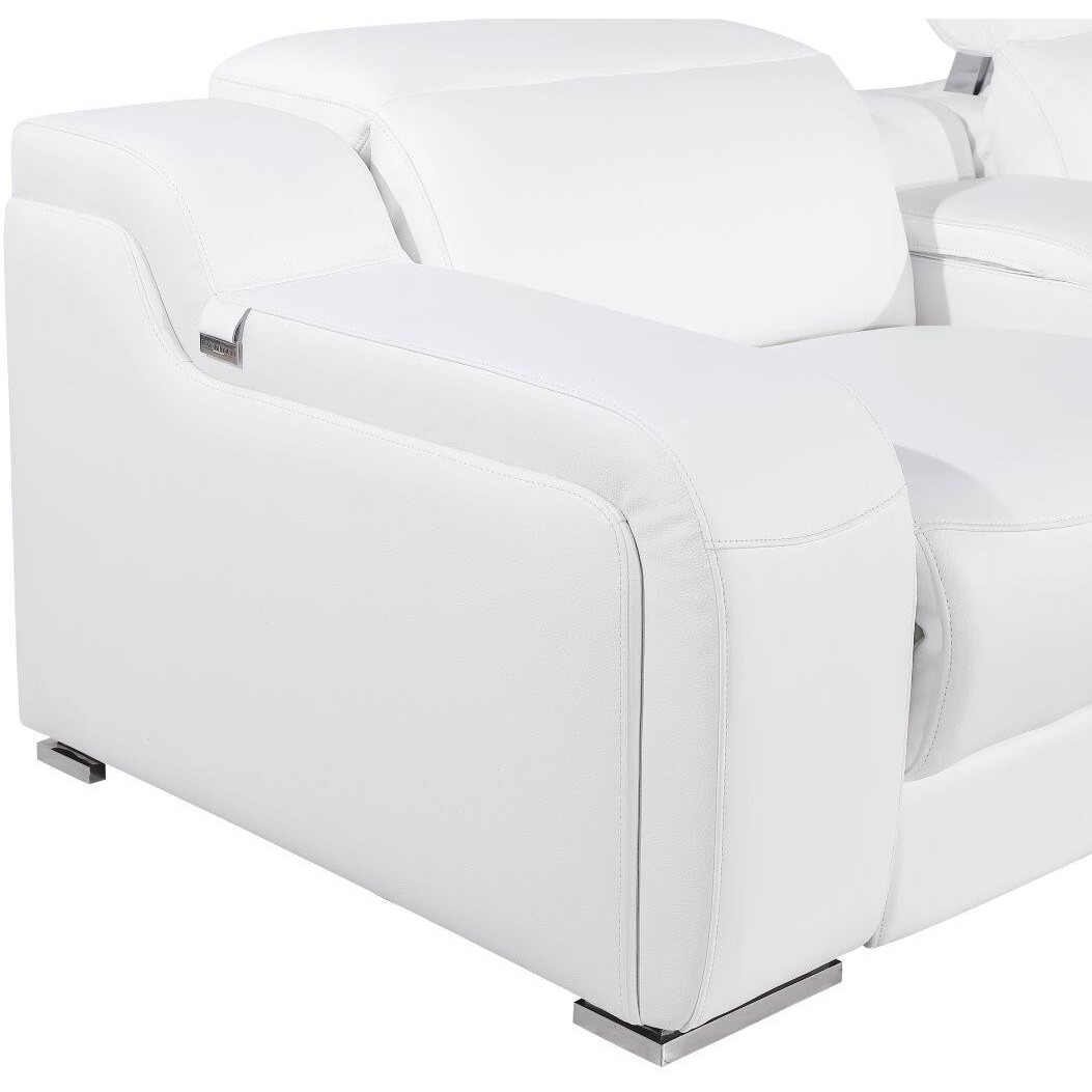 White Italian Leather Power Reclining Curved Seven Piece Corner Sectional With Console