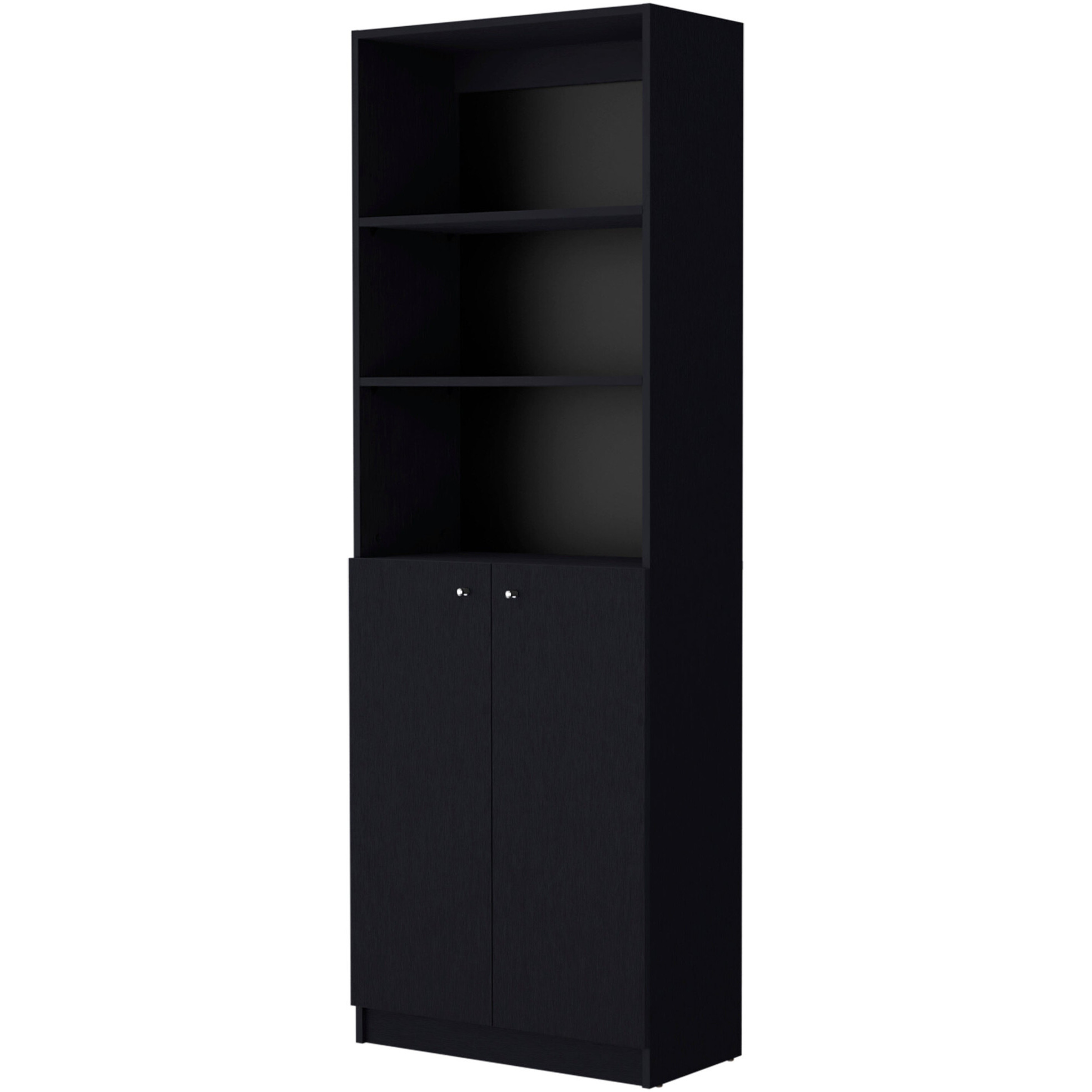 71"" Black Five Tier Bookcase With Two Doors