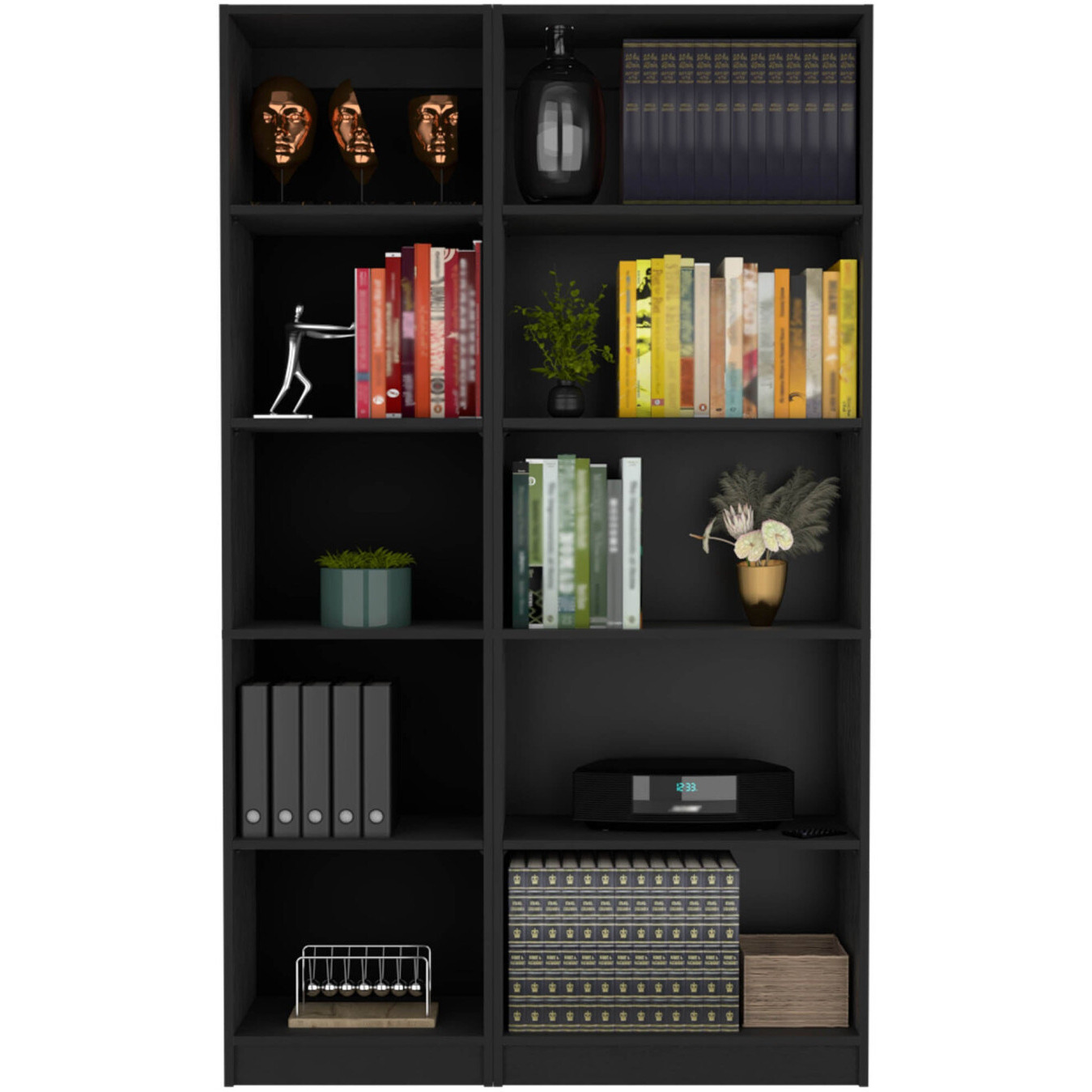 71"" Black Five Tier Bookcase