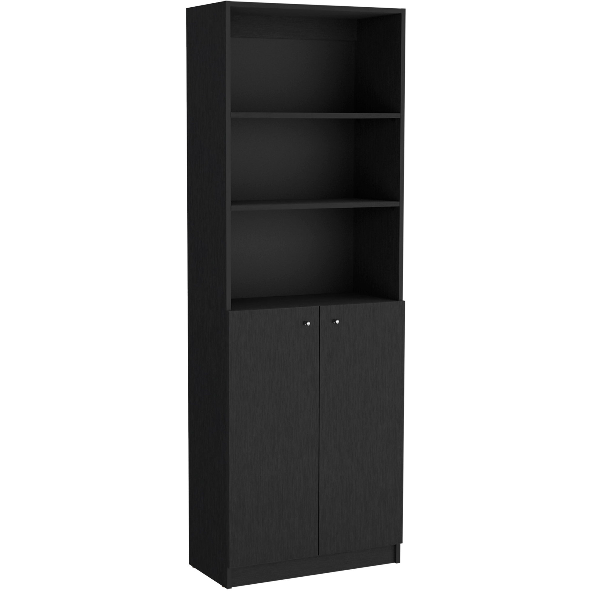 71"" Black Five Tier Bookcase With Two Doors