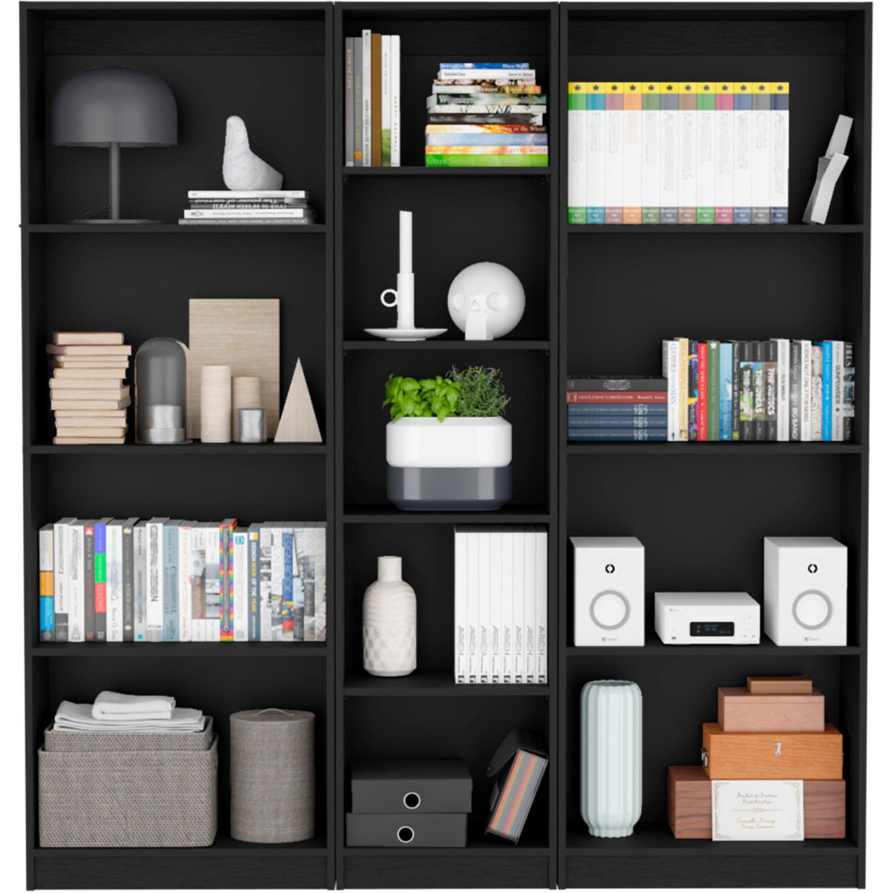71"" Black Five Tier Bookcase