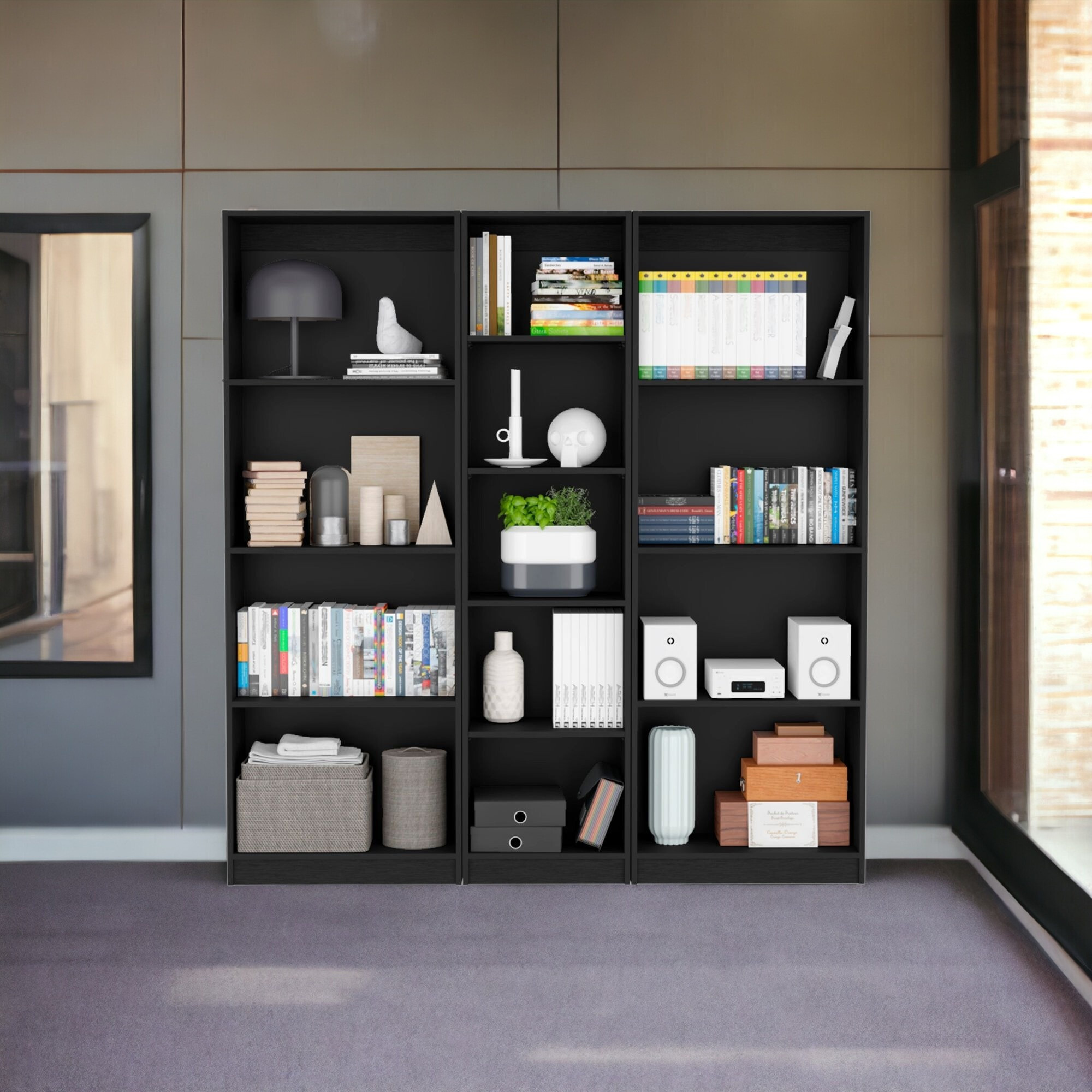 71"" Black Five Tier Bookcase