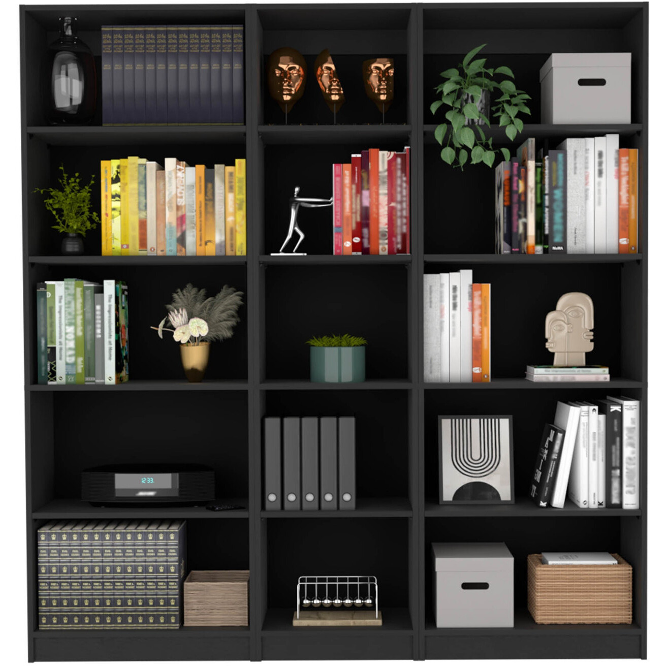 71"" Black Five Tier Bookcase