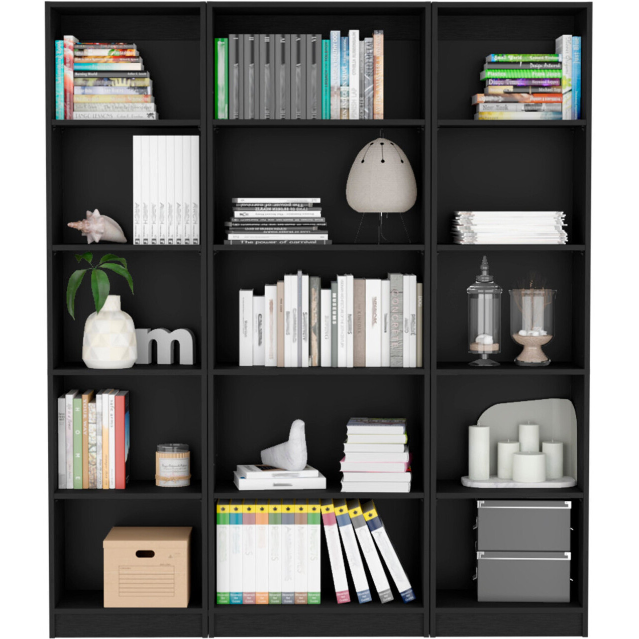 71"" Black Five Tier Bookcase