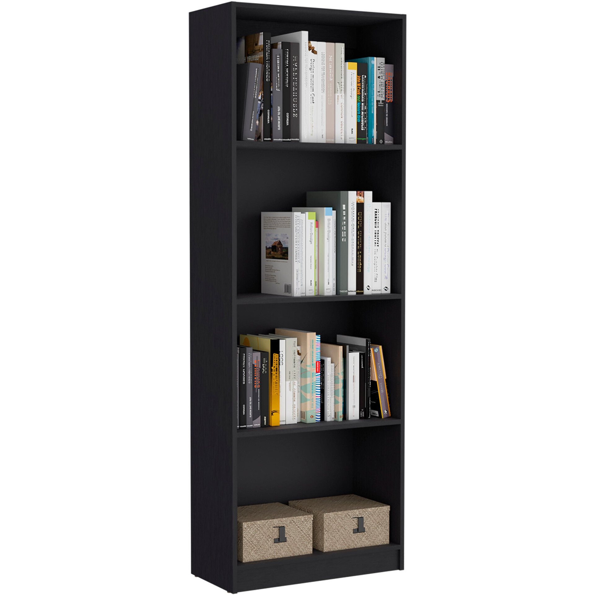 71"" Black Four Tier Bookcase With Two Doors
