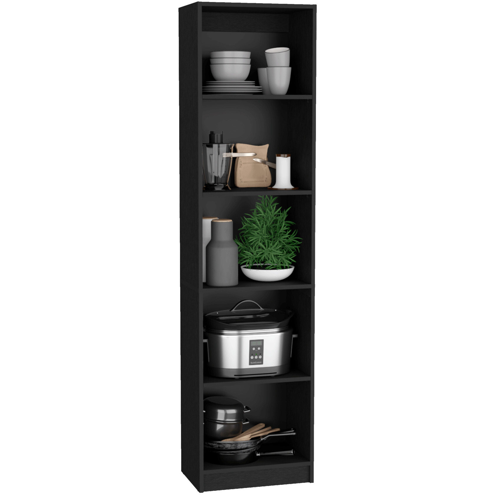 71"" Black Four Tier Bookcase With Two Doors