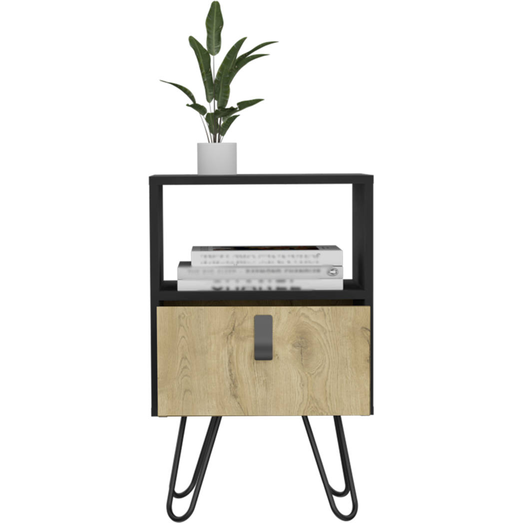22"" Black One Drawer Faux Wood Nightstand