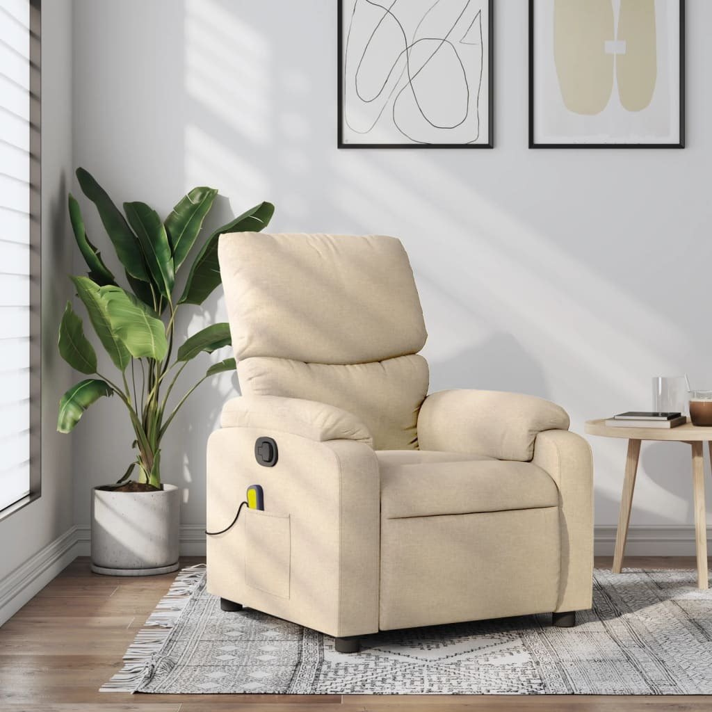 Vidaxl Massage Recliner Chair Cream Fabric