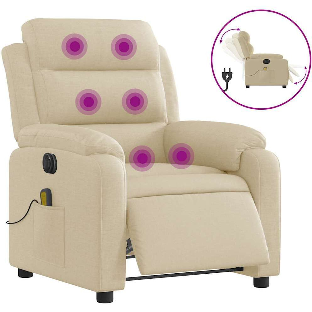 Vidaxl Electric Massage Recliner Chair Cream Fabric