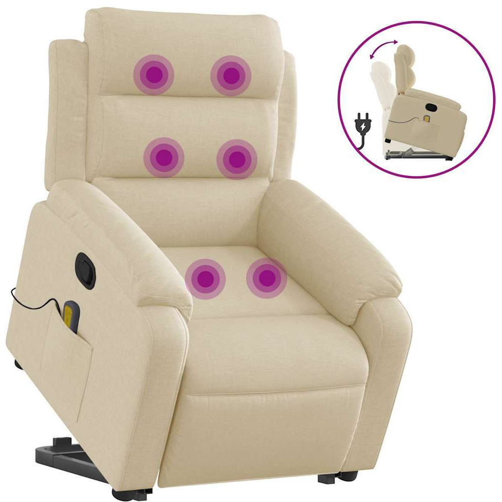 Vidaxl Stand Up Massage Recliner Chair Cream Fabric