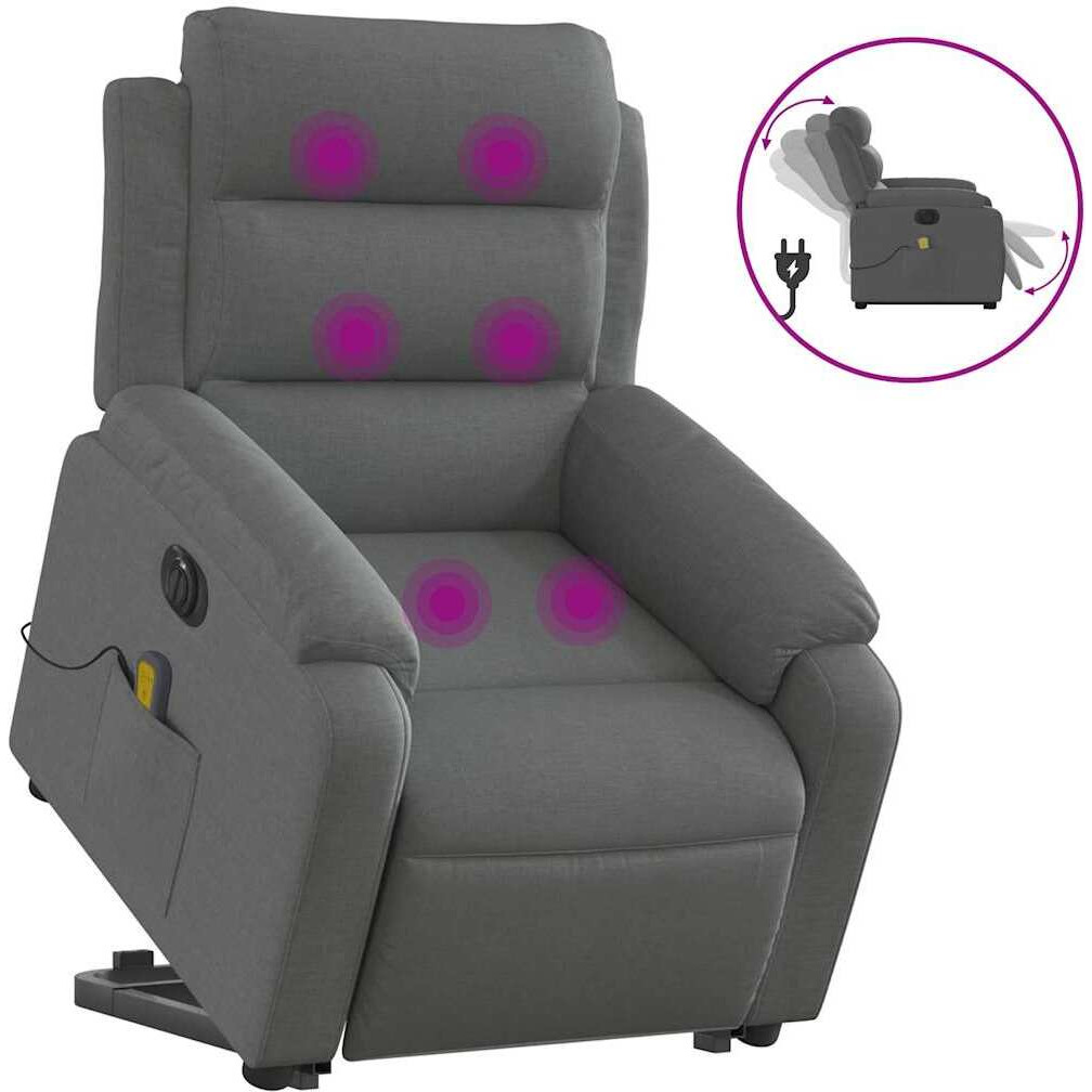 Vidaxl Electric Stand Up Massage Recliner Chair Dark Gray Fabric