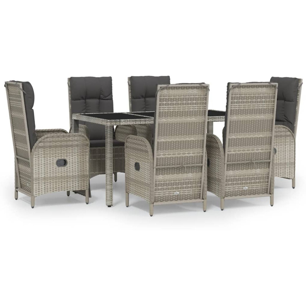 Vidaxl 7 Piece Patio Dining Set With Cushions Gray Poly Rattan