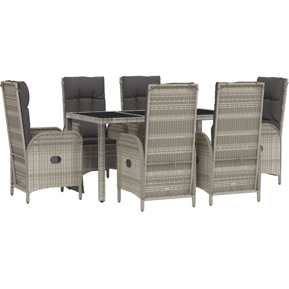 Vidaxl 7 Piece Patio Dining Set With Cushions Gray Poly Rattan