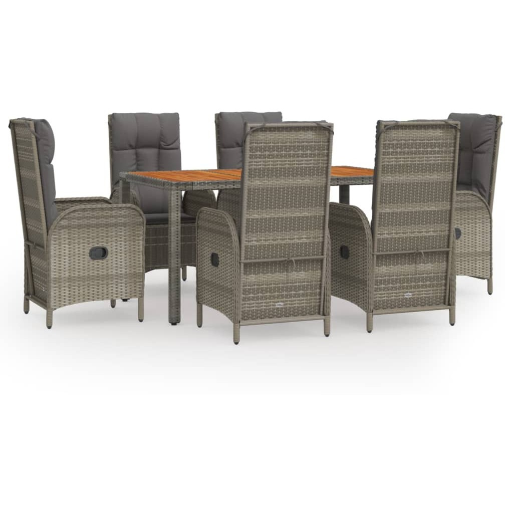 Vidaxl 7 Piece Patio Dining Set With Cushions Gray Poly Rattan