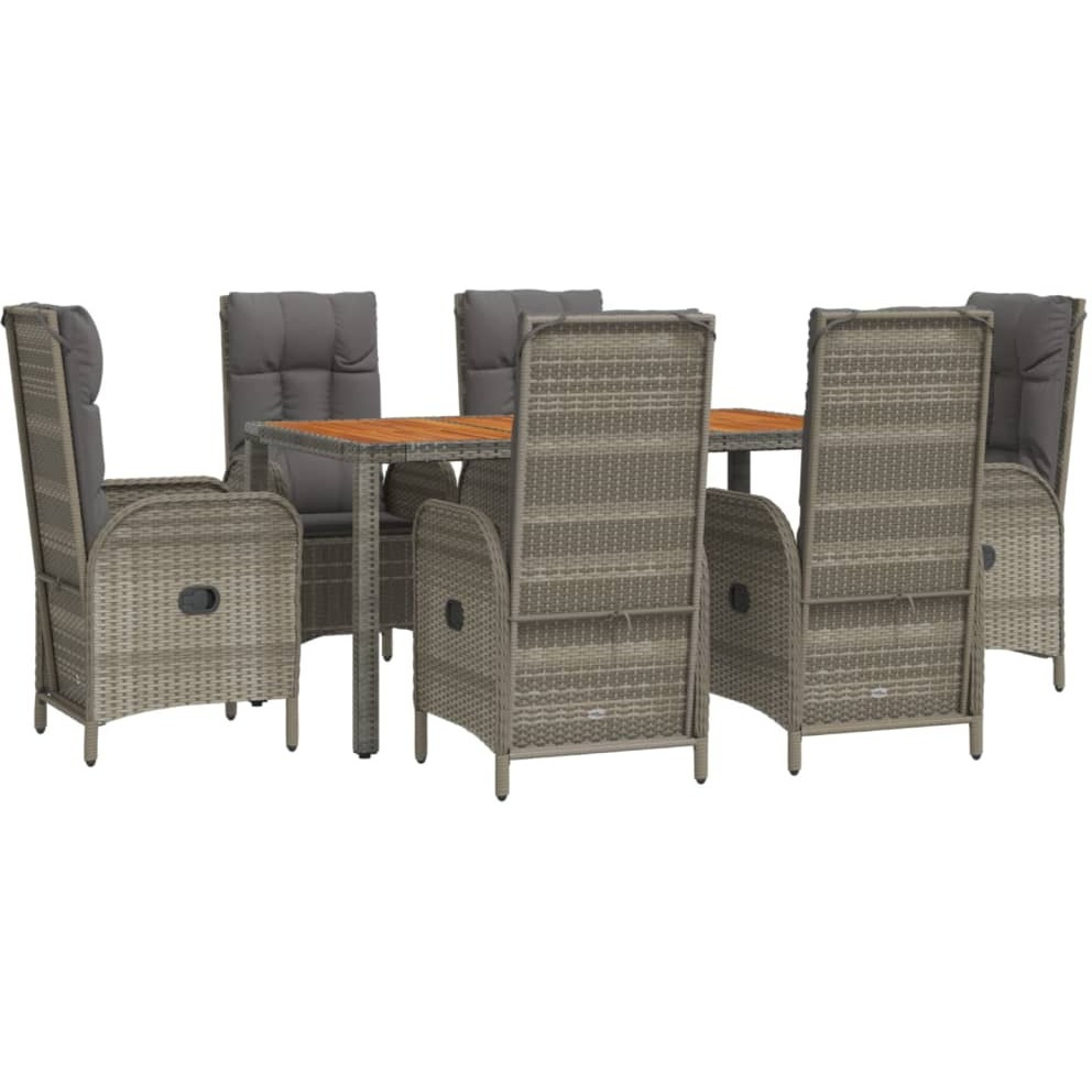 Vidaxl 7 Piece Patio Dining Set With Cushions Gray Poly Rattan
