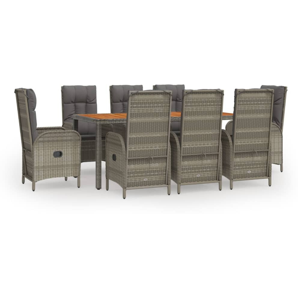 Vidaxl 9 Piece Patio Dining Set With Cushions Gray Poly Rattan