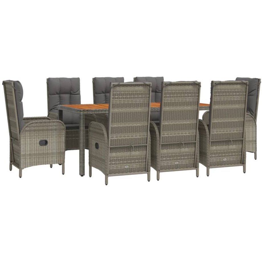 Vidaxl 9 Piece Patio Dining Set With Cushions Gray Poly Rattan