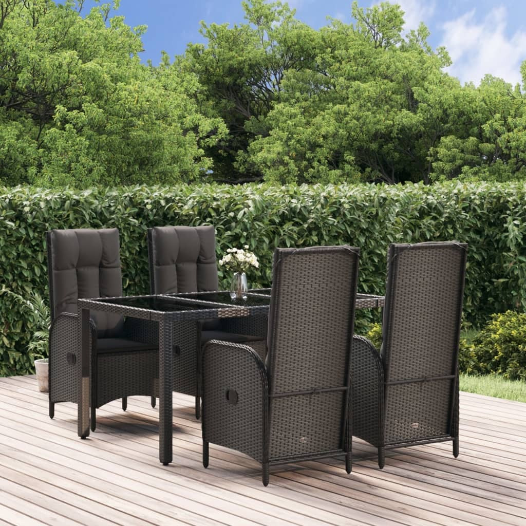 Vidaxl 5 Piece Patio Dining Set With Cushions Black Poly Rattan