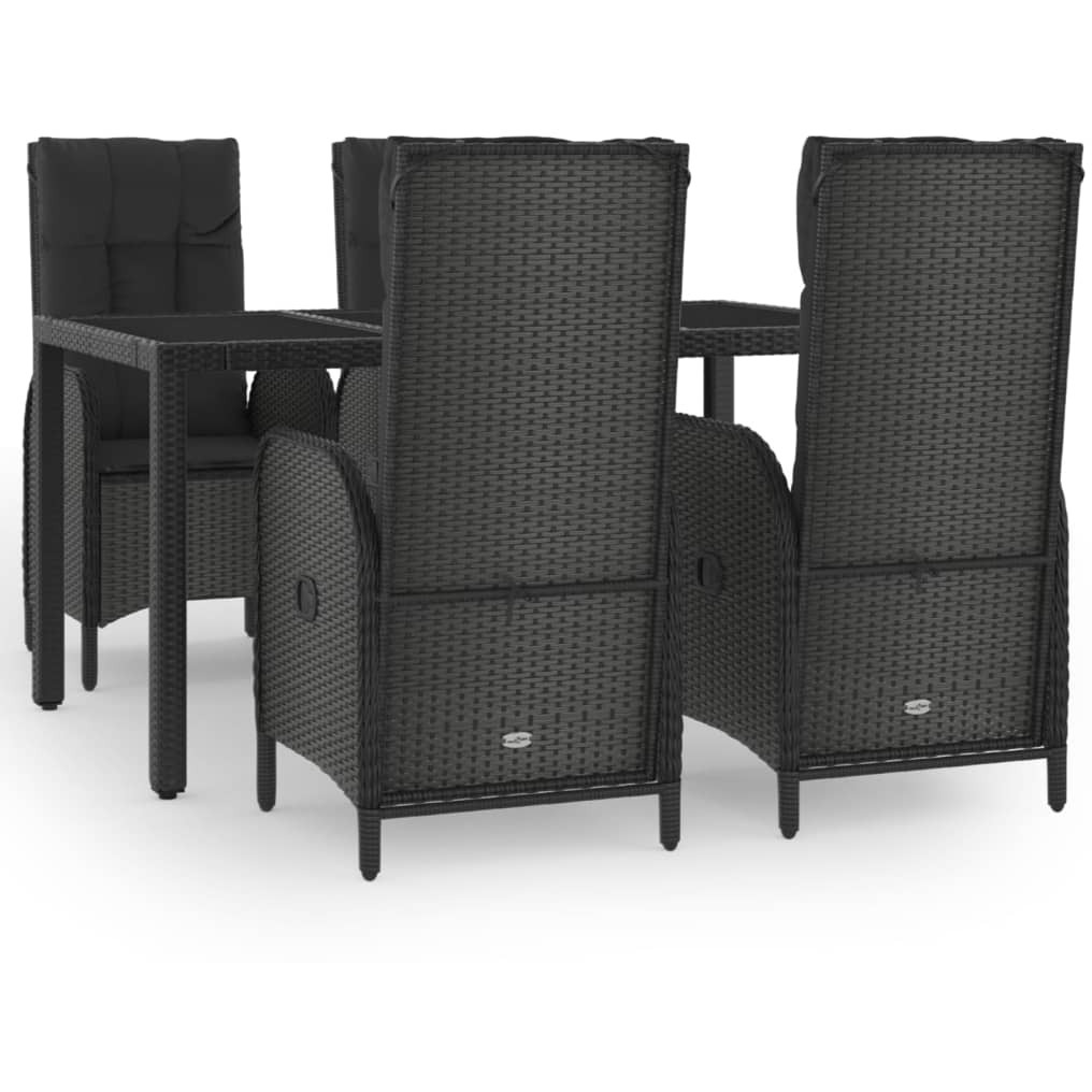 Vidaxl 5 Piece Patio Dining Set With Cushions Black Poly Rattan