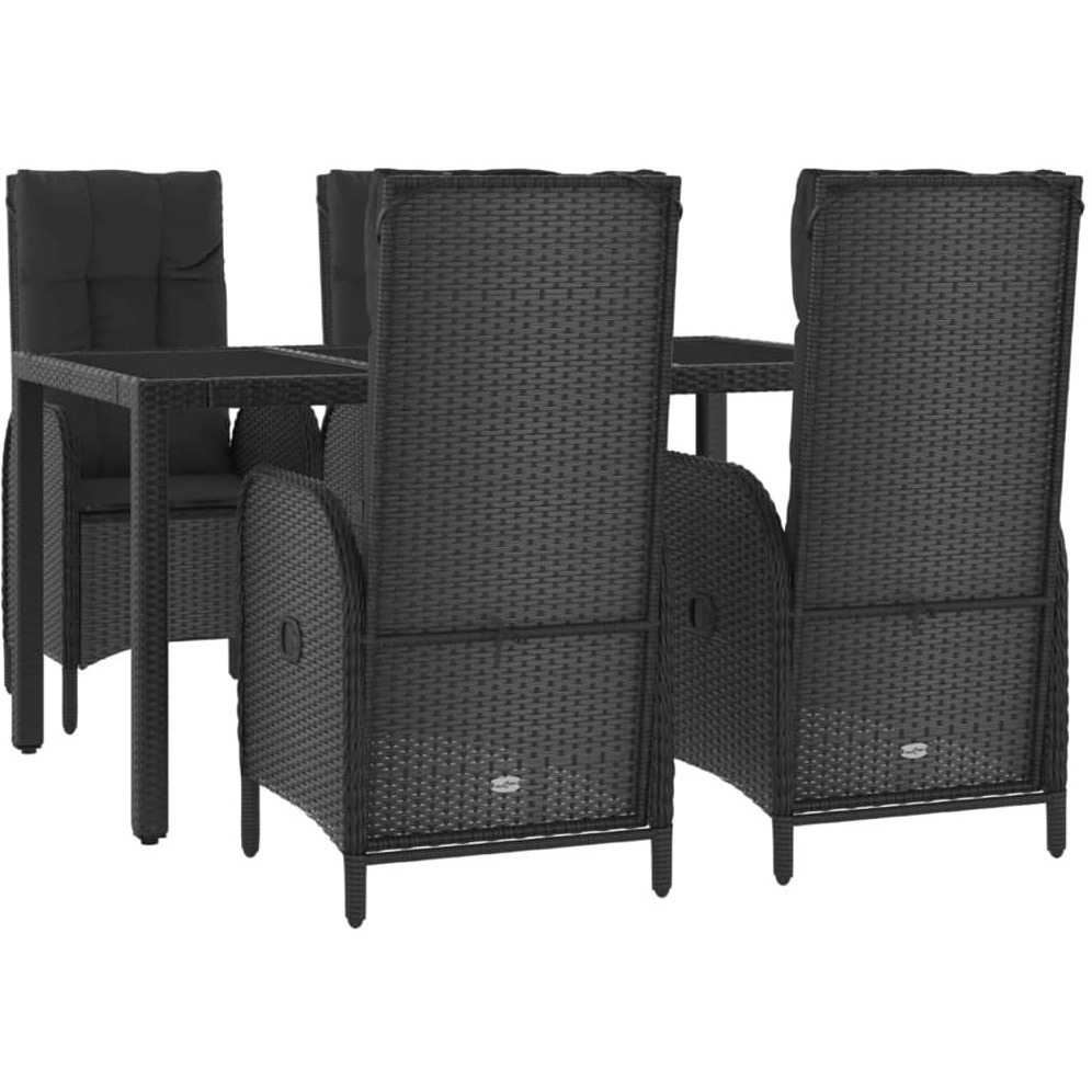 Vidaxl 5 Piece Patio Dining Set With Cushions Black Poly Rattan