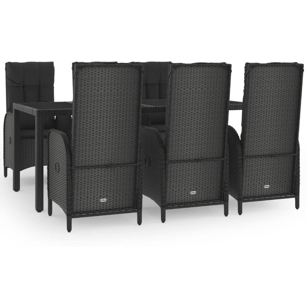 Vidaxl 7 Piece Patio Dining Set With Cushions Black And Gray Poly Rattan