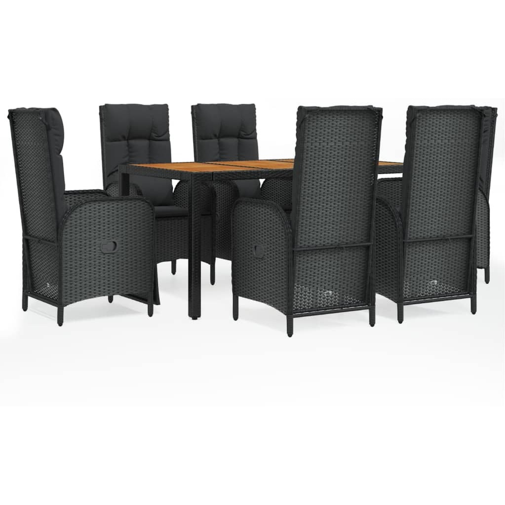 Vidaxl 7 Piece Patio Dining Set With Cushions Black Poly Rattan