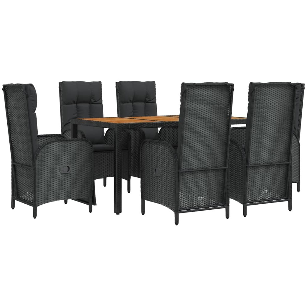 Vidaxl 7 Piece Patio Dining Set With Cushions Black Poly Rattan