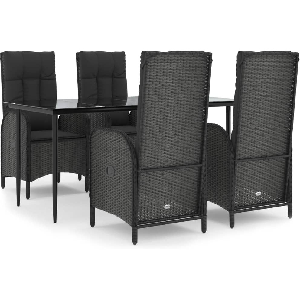Vidaxl 5 Piece Patio Dining Set With Cushions Black Poly Rattan