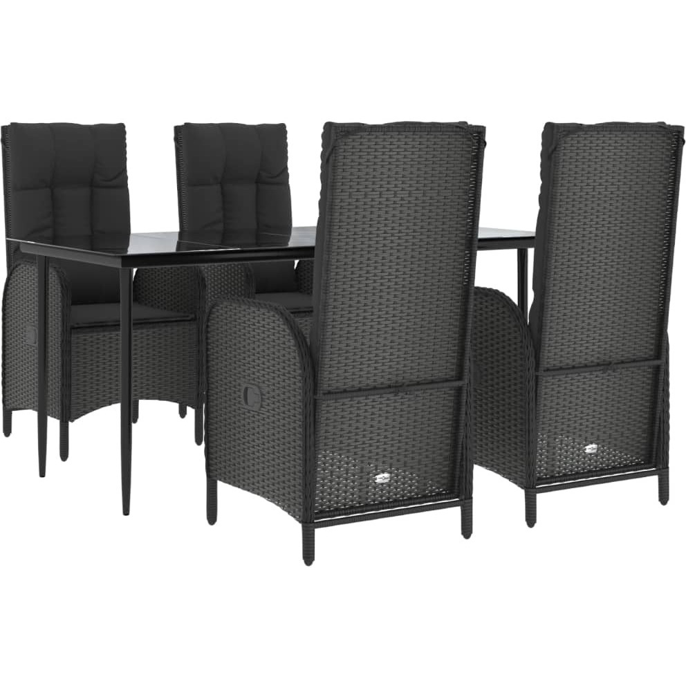 Vidaxl 5 Piece Patio Dining Set With Cushions Black Poly Rattan