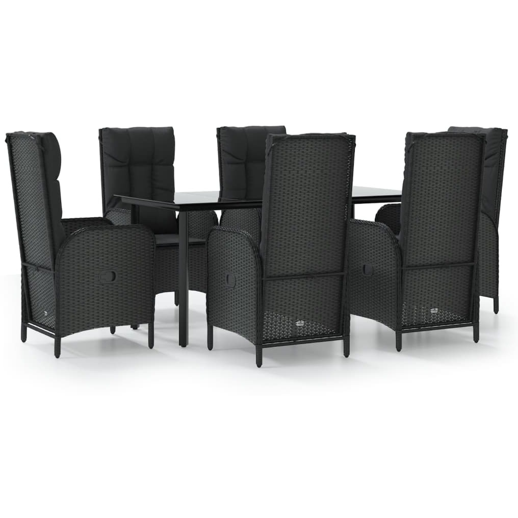 Vidaxl 7 Piece Patio Dining Set With Cushions Black Poly Rattan