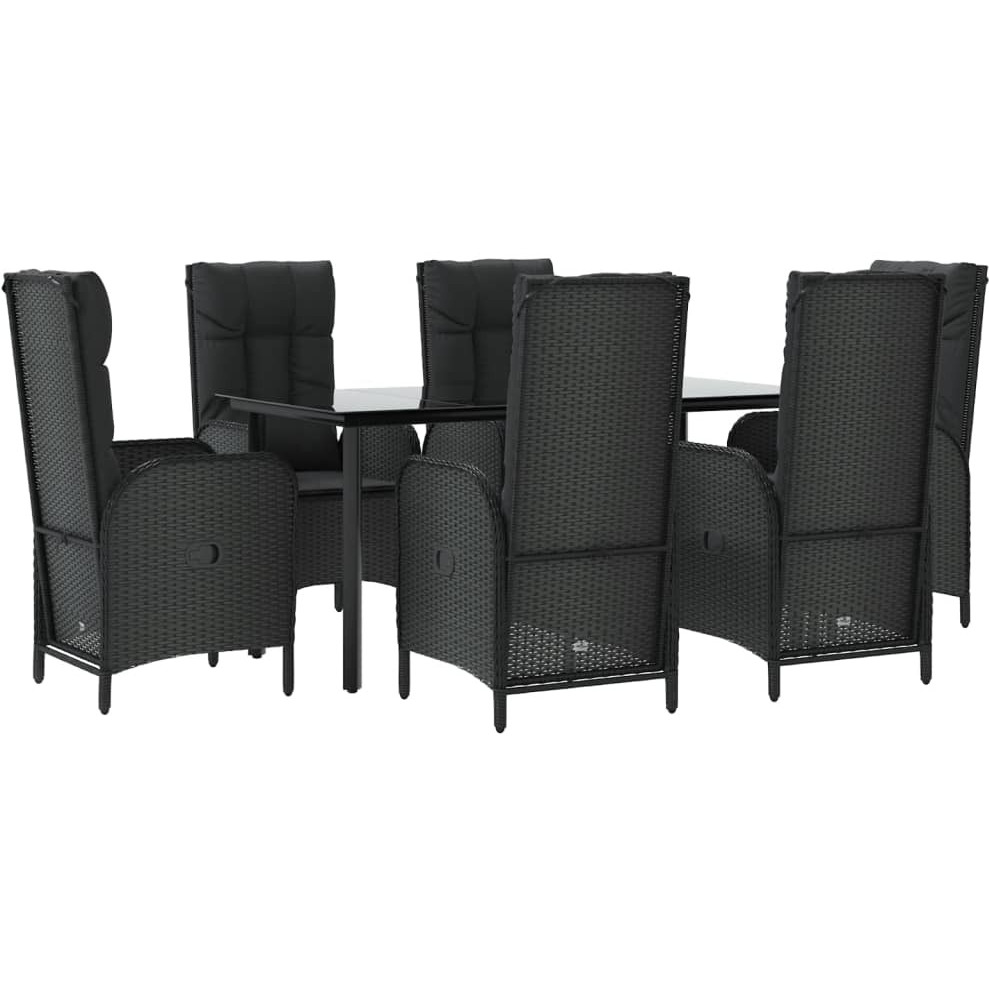 Vidaxl 7 Piece Patio Dining Set With Cushions Black Poly Rattan