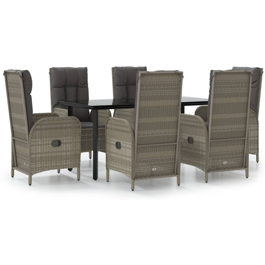 Vidaxl 7 Piece Patio Dining Set With Cushions Black And Gray Poly Rattan