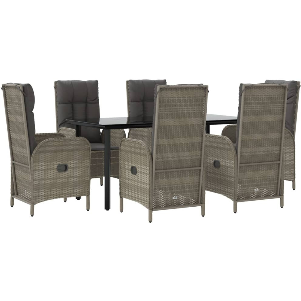 Vidaxl 7 Piece Patio Dining Set With Cushions Black And Gray Poly Rattan