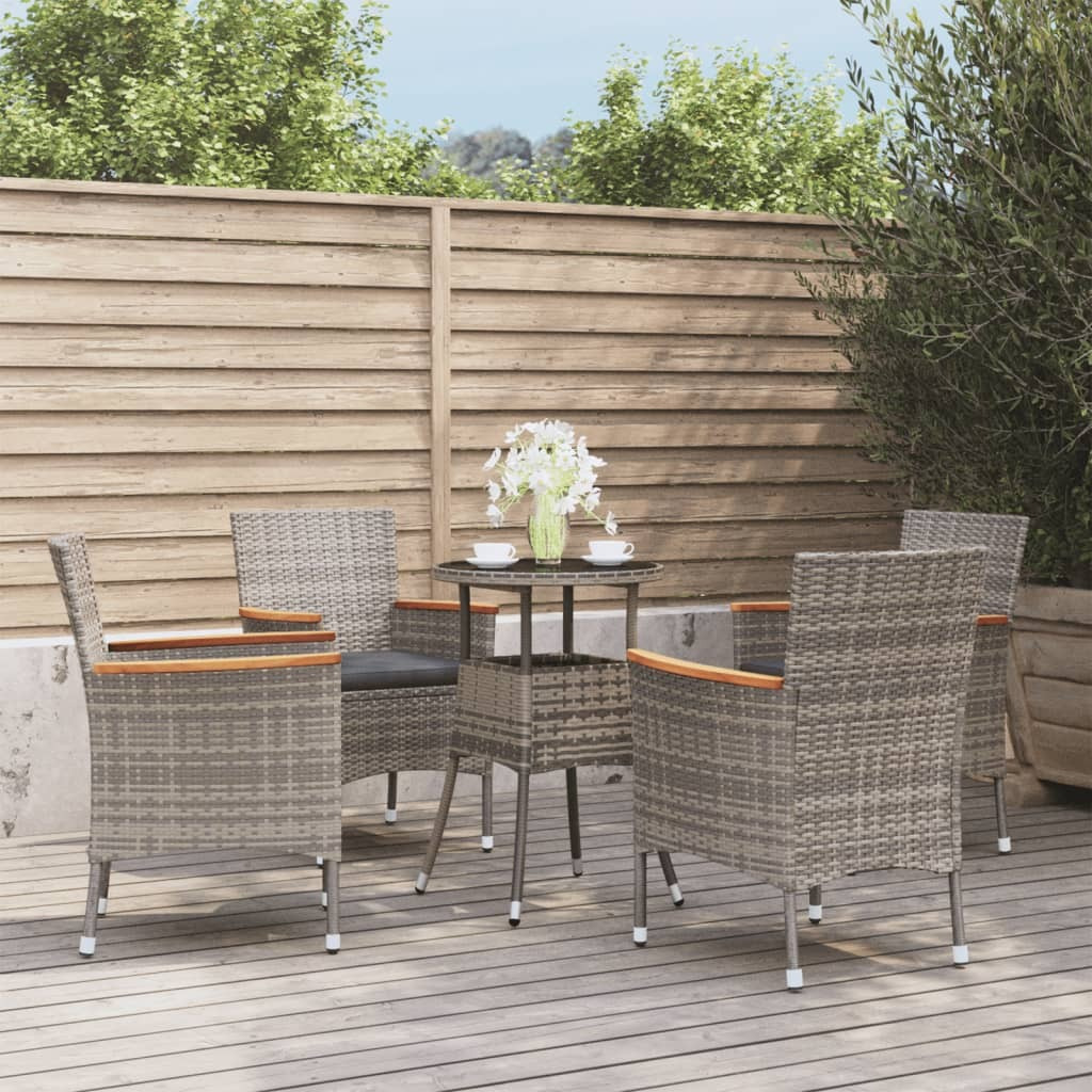 Vidaxl 5 Piece Patio Bistro Set With Cushions Gray Poly Rattan