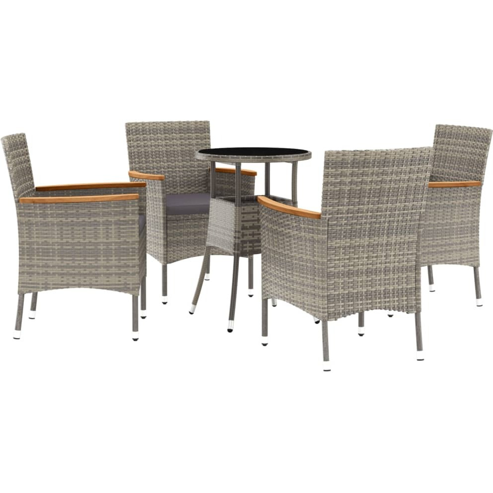 Vidaxl 5 Piece Patio Bistro Set With Cushions Gray Poly Rattan