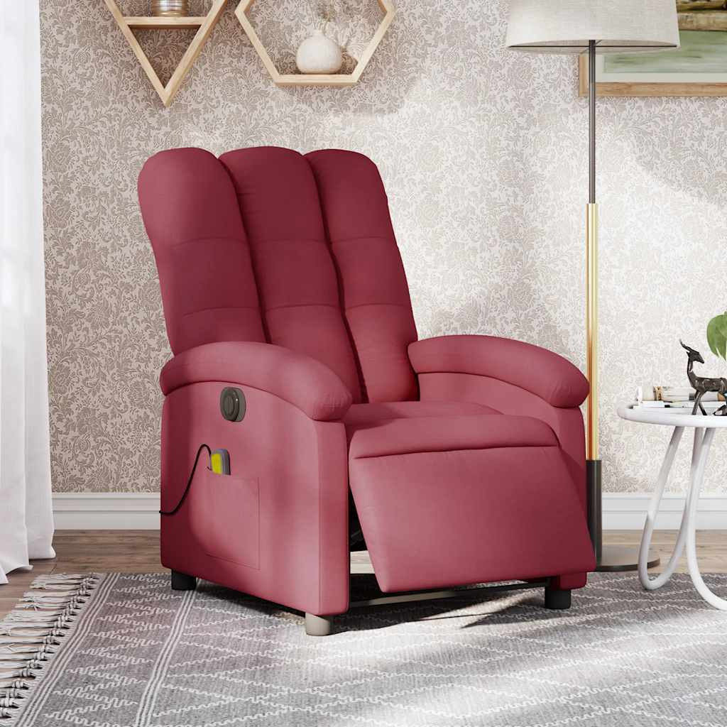 Vidaxl Electric Massage Recliner Chair Wine Red Fabric