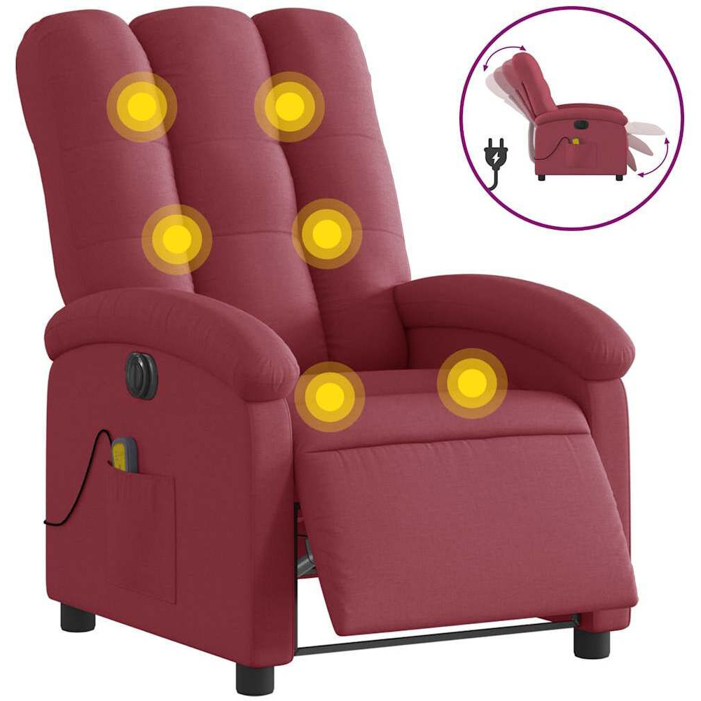 Vidaxl Electric Massage Recliner Chair Wine Red Fabric