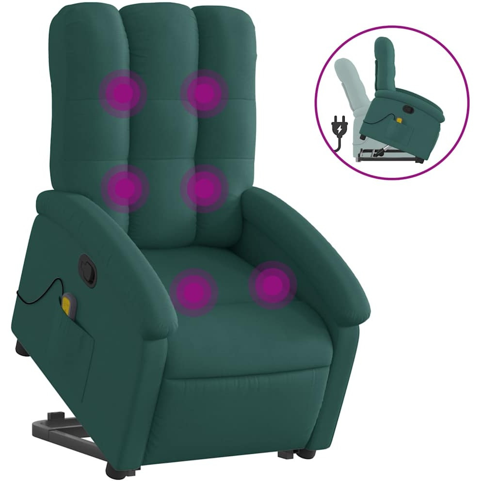 Vidaxl Stand Up Massage Recliner Chair Dark Green Fabric