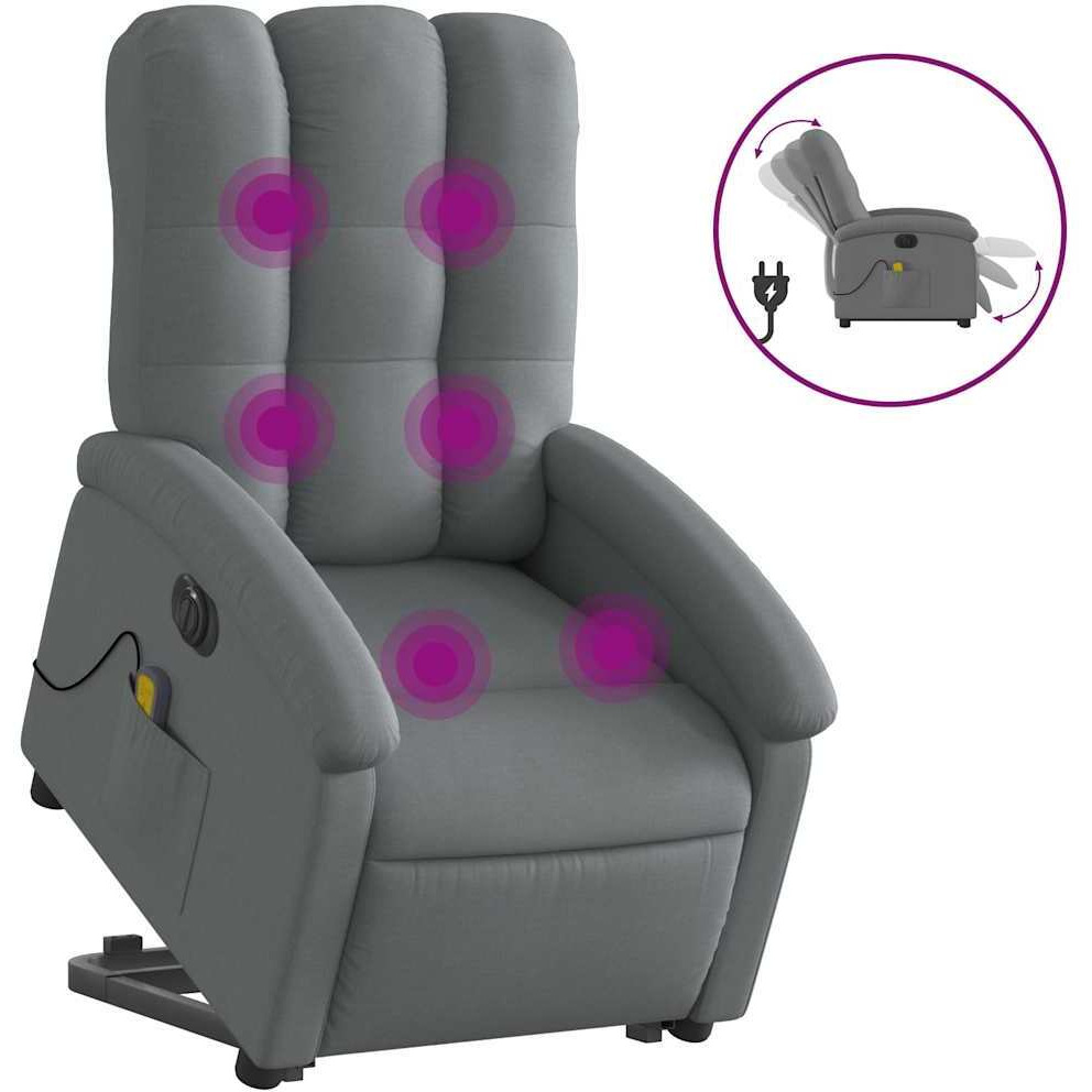 Vidaxl Electric Stand Up Massage Recliner Chair Dark Gray Fabric