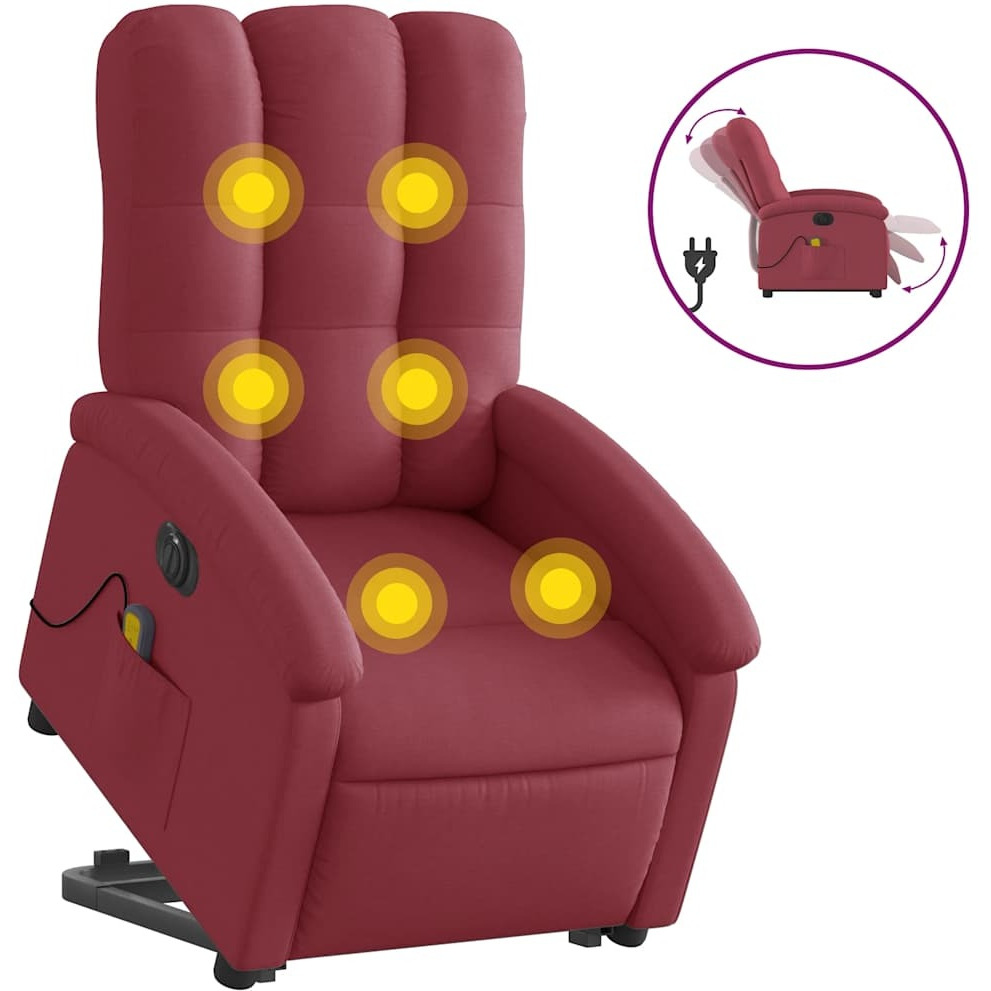 Vidaxl Electric Stand Up Massage Recliner Chair Wine Red Fabric