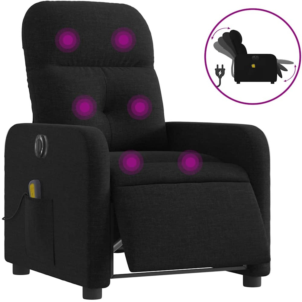 Vidaxl Electric Massage Recliner Chair Black Fabric