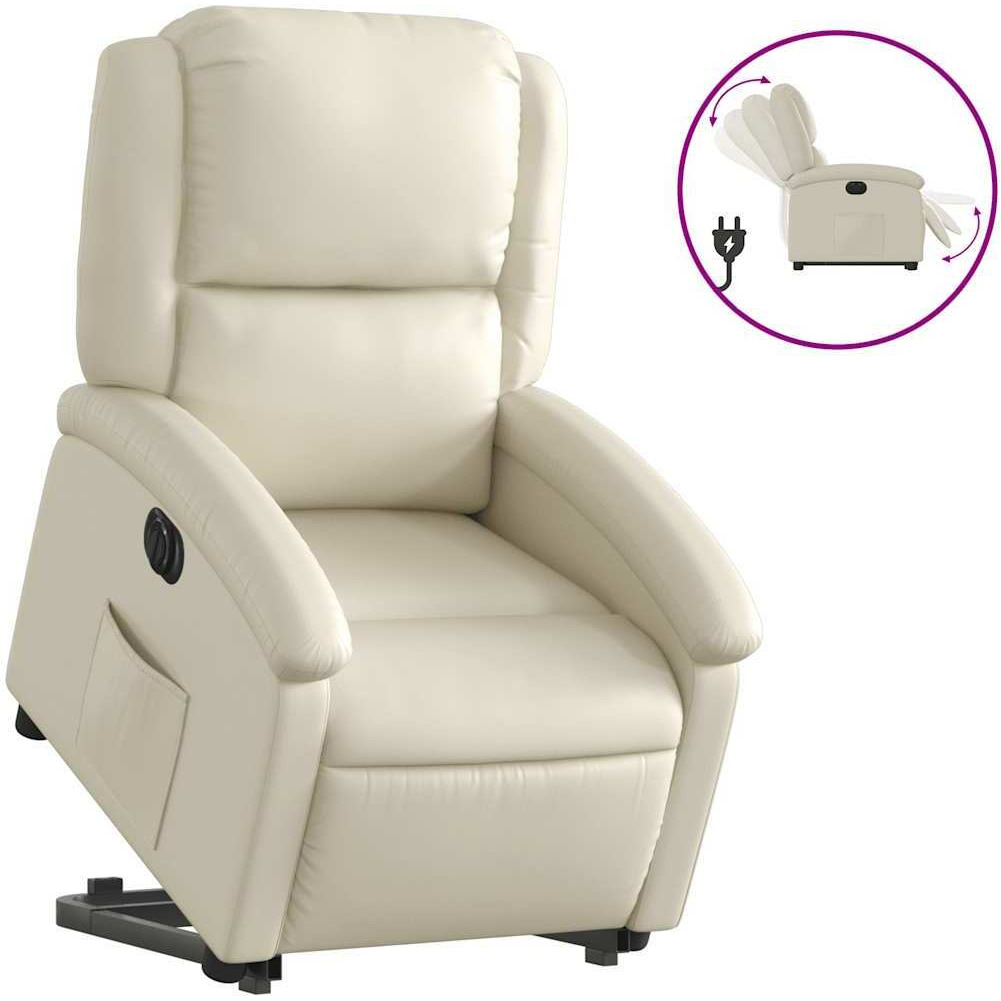 Vidaxl Electric Stand Up Recliner Chair Cream Faux Leather