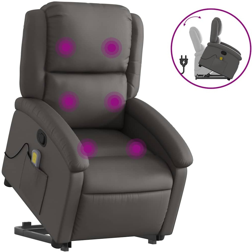 Vidaxl Stand Up Massage Recliner Chair Gray Real Leather