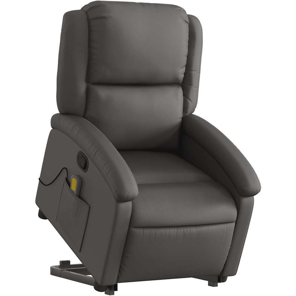 Vidaxl Stand Up Massage Recliner Chair Gray Real Leather