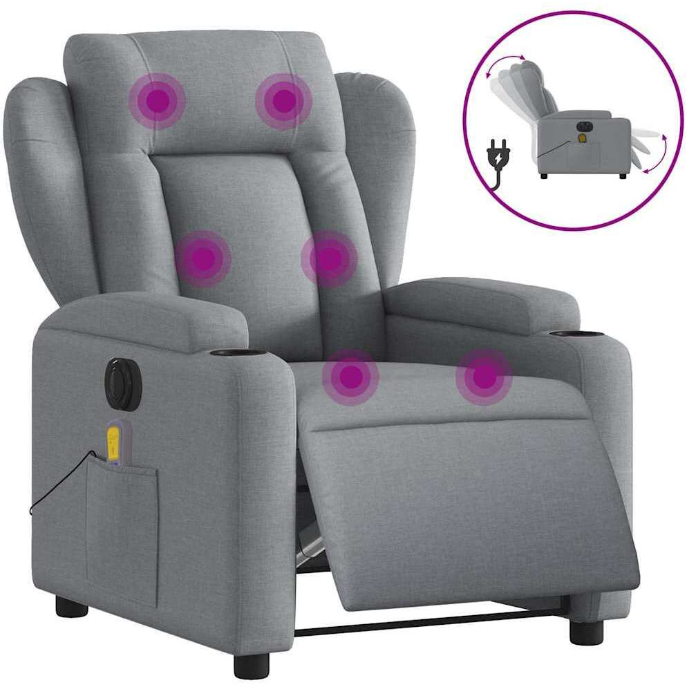 Vidaxl Electric Massage Recliner Chair Light Gray Fabric