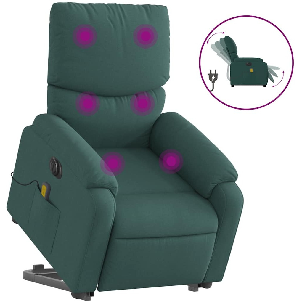 Vidaxl Electric Stand Up Massage Recliner Chair Dark Green Fabric
