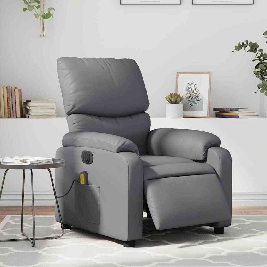 Vidaxl Electric Massage Recliner Chair Gray Faux Leather