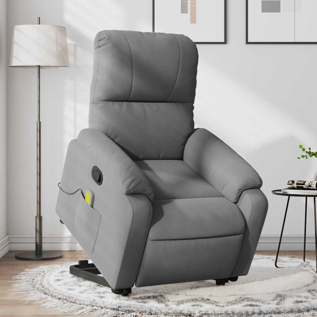 Vidaxl Stand Up Massage Recliner Chair Dark Gray Microfiber Fabric